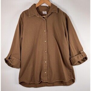 Sea Breeze Shirt Women Medium Brown Button Up Long Sleeve Cotton Made USA Casual